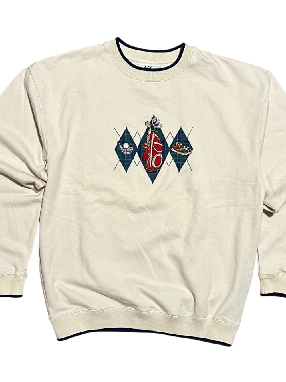 Golf Clubs/Bag Vintage Embroidered 90s Cream Crewneck Sweatshirt, Men's XL
